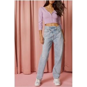 Agolde Asymmetrical Criss‎ Cross Straight Leg Distressed Jeans Button Fly 24